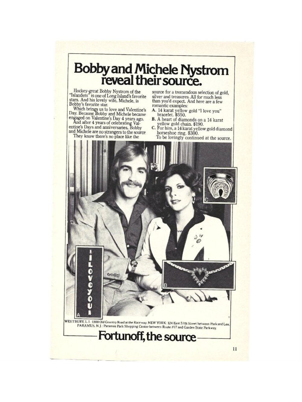 Print Ad Bobby Michele Nystrom Valentines Day Jewelry Fortunoff Source 1970s AD
